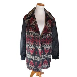 Sun Stone Southwest Pattern Double Breasted Jacket Black Red Boho Women's‎ Small